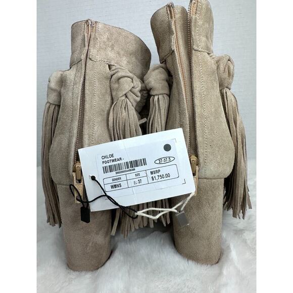 Chloe Fringed Tasseled Suede Ankle Open Toes boots Size UE 37 - Picture 5 of 12